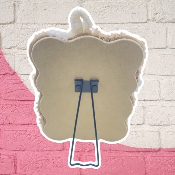 Furry Tufted Framed Mirror - NWT - Wall or Desktop Dorm Room Decor - White Tan - Picture 6 of 11